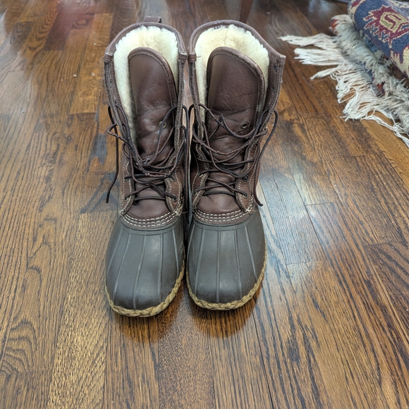 L.L. Bean Shoes - L.L. Bean Brown Leather Shearling-Lined Duck Boots